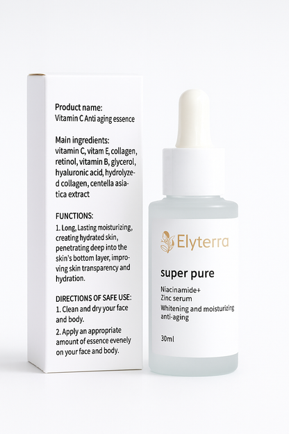 Sérum Visage Super Pure – Niacinamide + Zinc – Éclat & Hydratation - 30ml – Elyterra