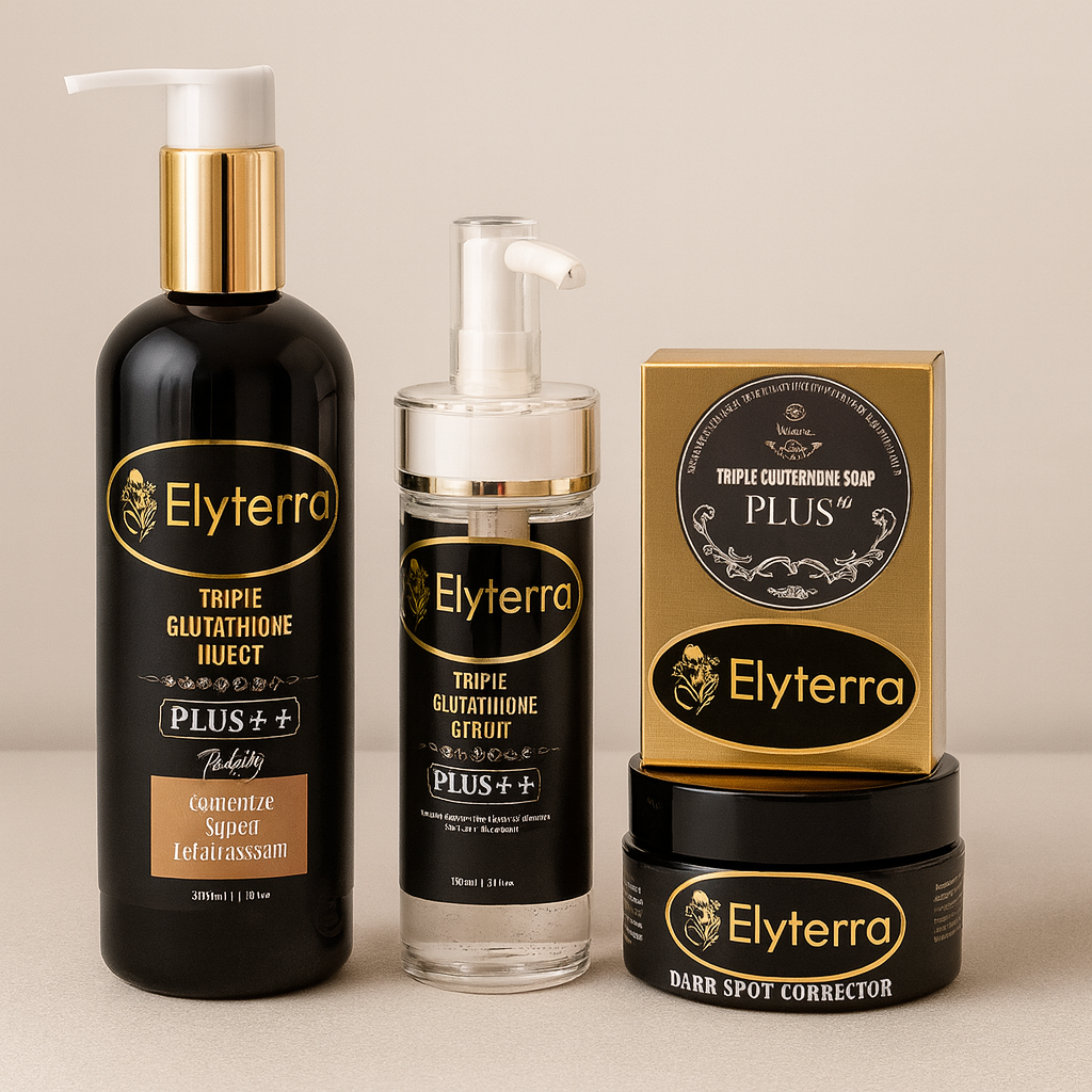 Gamme Éclat Total au Triple Glutathion :  Lait, Sérum, Crème visage & Savon  - Elyterra