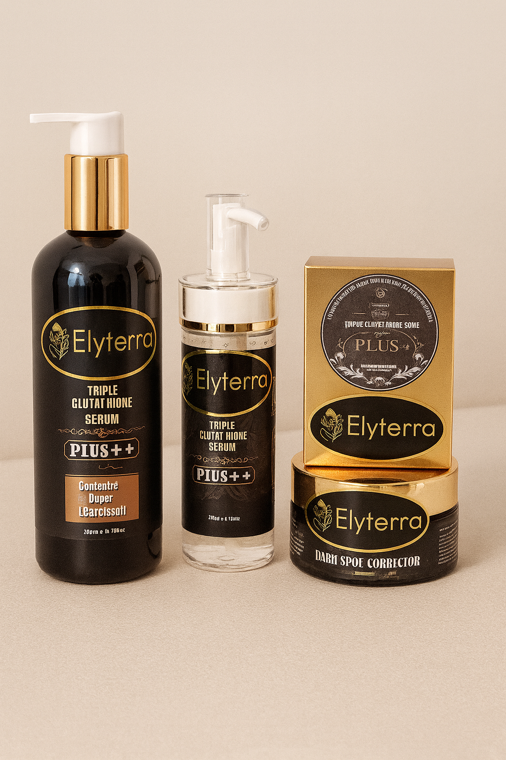 Gamme Éclat Total au Triple Glutathion :  Lait, Sérum, Crème visage & Savon  - Elyterra